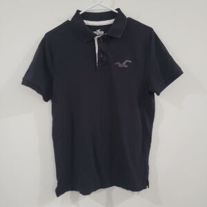 Y2K Hollister Mens Polo Shirt Size‎ Medium Advanced Stretch Black Preppy